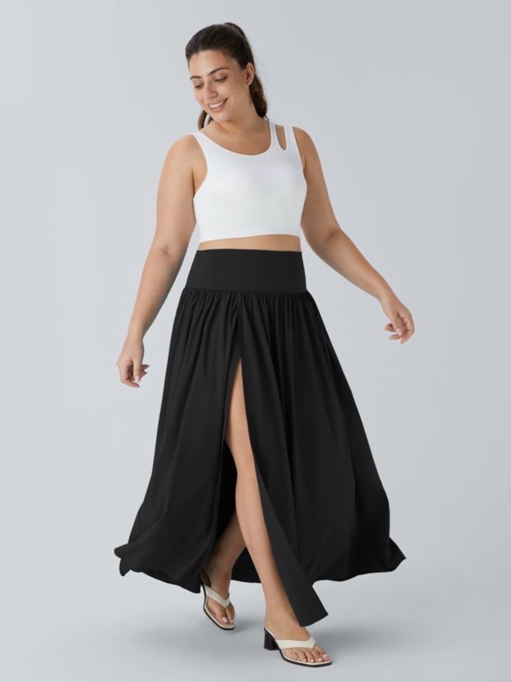 Halara Breezeful High-Waisted Split 2-in-1 Flowy Maxi Skirt- Black -1X